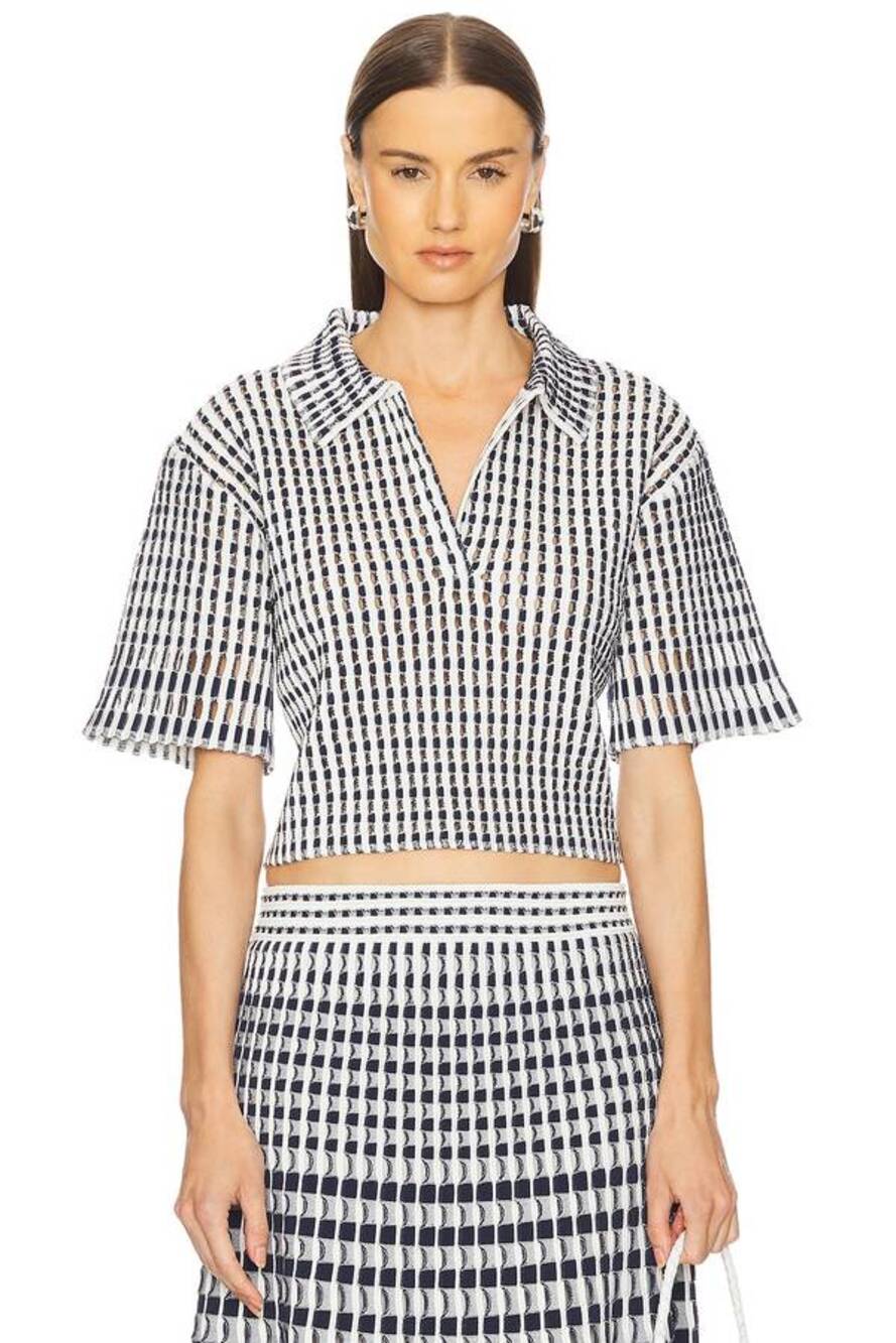 Simkhai Adley Knit Cropped Polo Shirt in Midnight L